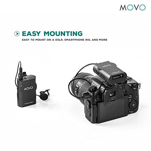 Movo WMIC10 2.4GHz Wireless Lavalier Microphone System for DSLR Cameras, iPhone, iPad, Android Smartphones, Camcorders (50-Foot Transmission Range)