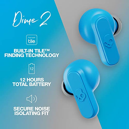 Skullcandy Dime 2 Wireless In-Ear Bluetooth Earbuds - Light Grey/Blue | Bluetooth, Noise Isolating Fit, 12 Hours Battery, Microphone for iPhone Android, Easy Carry with Integrated Lanyard - color: Light Grey/Blue, size: One