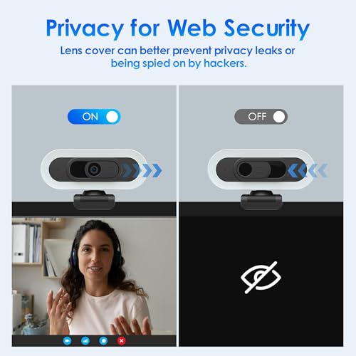 saylas 2K Webcam with Lights, HD Webcam for PC, 2K@60FPS Web cam with Microphone, 65° FOV, Autofocus, Noise Cancellation, Privacy Cover, Web Camera for Computer/Laptop, USB Streaming Computer Camera - color: 2K with light/65° FOV