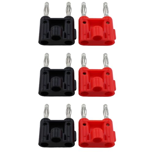 RLECS 6PCS Banana Plug Speaker Connector Dual Row Siamese Speaker Plug Black and Red Dual Banana Plug 40MM/1.57Inch Suitable for Multimeter and Stereos and Speaker