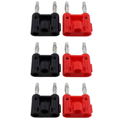 RLECS 6PCS Banana Plug Speaker Connector Dual Row Siamese Speaker Plug Black and Red Dual Banana Plug 40MM/1.57Inch Suitable for Multimeter and Stereos and Speaker
