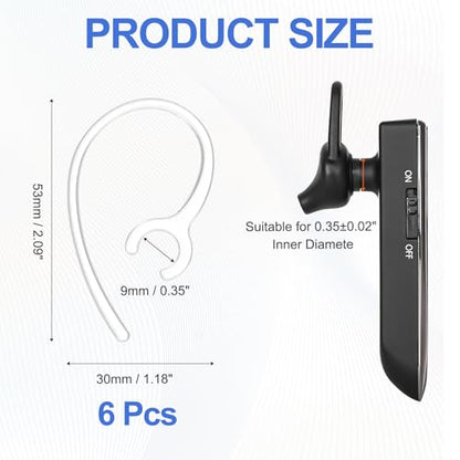 12 Pcs Replacement Ear Hooks 9mm/0.35", Clear Soft PC | Universal Small Ear Loop Clips Anti-Slip Earbuds Replacement for Single-Ear Bluetooth Headset - color: Clear