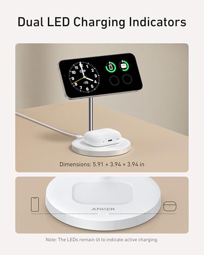 Anker MagGo 2-in-1 MagSafe Compatible Qi2 15W Wireless Charging Stand | Qi2 Certified, Fast Charging, Wireless Charger for iPhone 17, AirPods Pro, and More - color: White