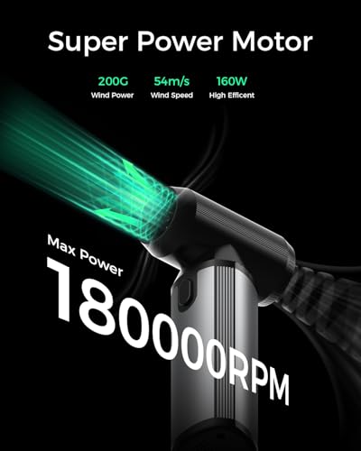 EG evoger Electric Air Duster,180000RPM Super Power Handheld Cordless Air Duster 10000mAh 3-Gear Adjustable Dust Blower for Computer, Keyboard,Outdoor, House, Car - size: 10000mAh