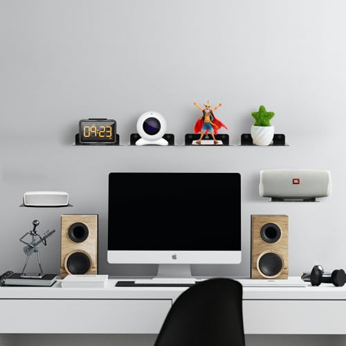 Small Floating Shelf Speaker Mount, 6 inch Small Wall Shelf Metal Speaker Mount for Webcam Security Camera Figures Display Stand (Black, 1 Pack)