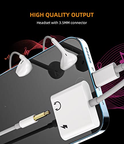 Lightning to 3.5mm Splitter(3Pack)Iphone AUX Adapter for Headphone Jack Cable Dongle Apple MFI Certified Charger Cord Audio Music Earphone Power Adaptador Para for 14 13 12 11 Pro Max Mini X 7 8 Plus
