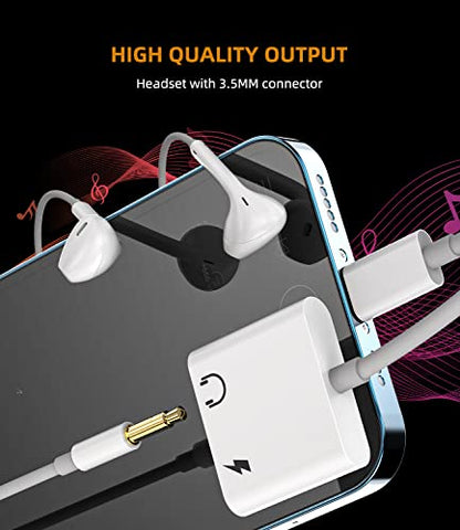 Lightning to 3.5mm Splitter(3Pack)Iphone AUX Adapter for Headphone Jack Cable Dongle Apple MFI Certified Charger Cord Audio Music Earphone Power Adaptador Para for 14 13 12 11 Pro Max Mini X 7 8 Plus