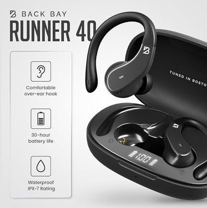 Back Bay Audio Runner Wireless Earbuds for Running, Wrap Around Earbuds - color: Black