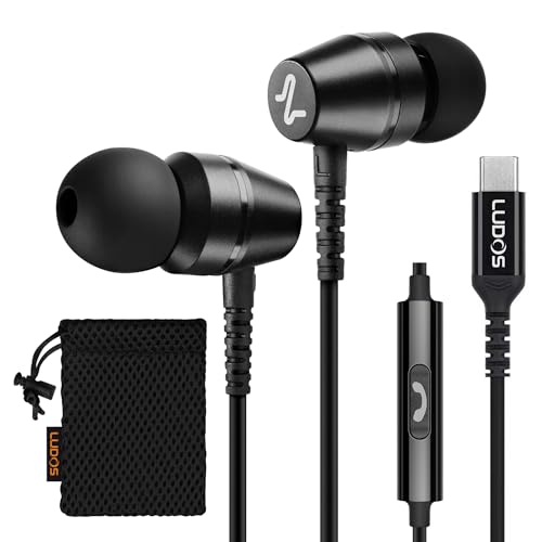 LUDOS OMNITONE USB C Headphones, 5 Years Warranty, Wired USB-C Earbuds - color: Black, style: USB-C