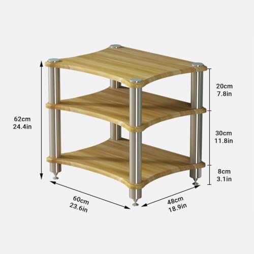 HiFi Amplifier Rack Cabinet, Audio Equipment Stand with Spiked Feet | Stereo Component Shelf, Heavy Duty AV Rack for Power Amplifier, Turntable and Home Theater System(Light walnut,3-layer) - color: Light Walnut, size: 3-layer