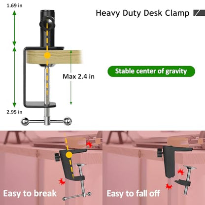 Heavy Duty Metal Table Mount Clamp, Metal Desk Clamp for Mic Boom Arm Stand Adjustable Mic C Clamp Can be Mounted Against the Wall, Fits up to 2.24"/5.7cm Desktop Thickness