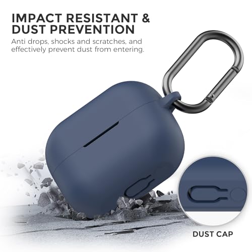AhaStyle Silicone Case for Samsung Galaxy Buds 3 FE/Galaxy Buds3 Pro/Buds 3 | Front LED Visible, Carabiner Included, Supports Wireless Charging, Shock Resistant, Full Protection - color: Midnight Blue