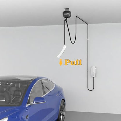 EV Charger Cable Retractor - 11.5ft Ceiling Mounted Automatic Retractable Cable Organizer for Electric Vehicle Charging, Universal Fits 95% of EV Charging Cables - style: Ceiling Mounted