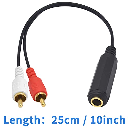 Poyiccot RCA to 1/4 Adapter Cable, 6.35mm 1/4 inch TRS Stereo Jack Female to 2 RCA Male Plug Y Splitter Adapter Cable for Subwoofer, Amplifier, Audio/Video Receiver. 25cm/10inch