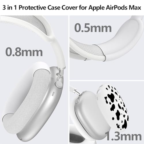 3-in-1 Silicone Case Cover for AirPods Max 2/AirPods Max Headphones, Apple AirPod Max Accessory Protective Cover, Headband/Ear Cups/Ear Pad Covers, Anti-Scratch and Sweatproof (Black and White) - color: Black and White