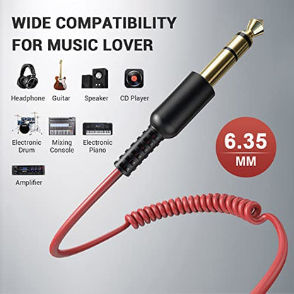 OneOdio 6.35mm to 3.5mm 6.6-9.8FT Stereo Adapter Cable Compatible with AMPs, Electronic Keyboards, Mixers, Guitars and Pro10/Pro30/Pro50 Headphones of OneOdio-Red - color: Black Red