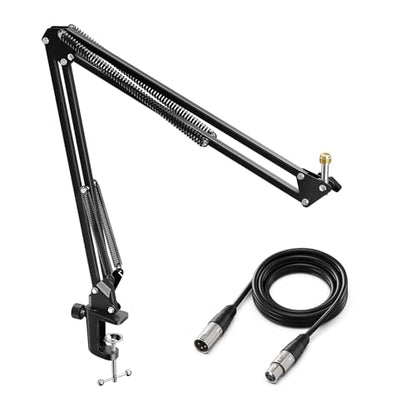 FIFINE Microphone Boom Arm with XLR Cable Bundle, Mic Arm Stand with 3/8” to 5/8” Adapter, Desk Clamp, 10ft Microphone Cable Audio Cord Compatible with XLR Mic, Audio Mixer for Recording (CS1+L9)
