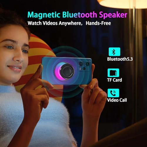 Magnetic Bluetooth Speaker,Induction Phone Stand,RGB Light Black | 5W magnetic Bluetooth speaker with phone stand, RGB lights, IPX5 protection, TF card playback and a portable lanyard. - color: Black-1PCS