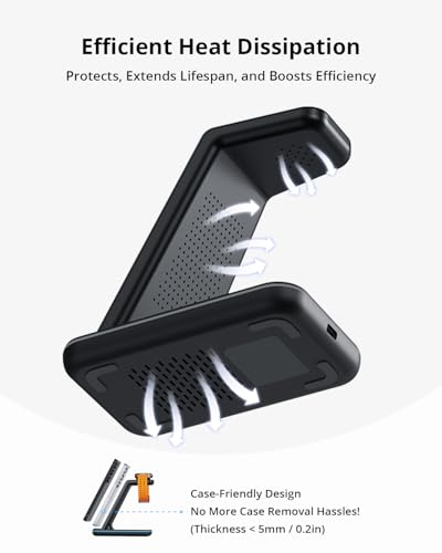 Wireless Charger for Samsung&Android: JoyGeek 3 in 1 Charging Station for S26/S25/S24/S23/S22/S21/S20/Note20/Z Fold&Flip, Galaxy Watch8/7/6/5/4/3/Active2/1, Buds 3 Pro - color: Black
