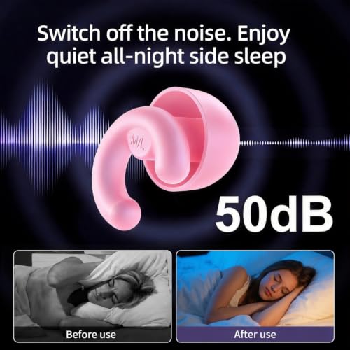 Noise Cancelling Ear Plugs Sleep 50dB NRR Side Sleep Small Ear | ultra soft silicone, reusable one-piece design, 4 sizes included, portable case - color: Pink