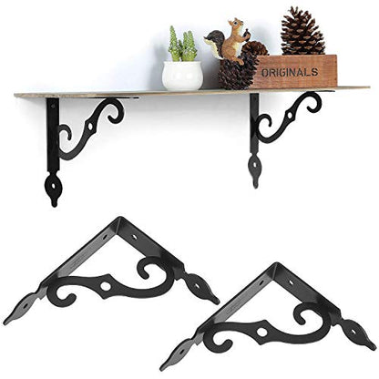 Acrux7 5.5 x 4.3 Inch Heavy Duty Black Metal Shelf Brackets - 12 Pack With Screws, L-Shaped Support Angle Brackets for Floating Shelves - size: 5.5“x4.3”, style: 12 pcs-black