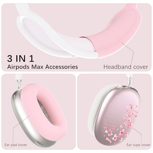 Headphone Cover for AirPods Max, Girly Cute Clear Ear Cups Covers, Pink Silicone Ear Pad Case Headband Cover for Apple AirPods Max (2024/2020), Sakura - color: Sakura-Pink