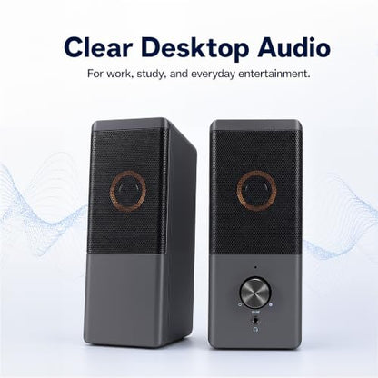 ROSON Computer Speaker, Compact Size Speaker with Headphone Jack, Volume Control, Stereo 2.0 USB Powered 3.5mm Aux Multimedia Speakers for Laptop/Desktop/Tablets/Phone