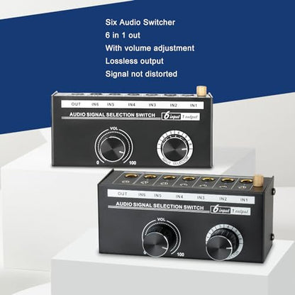 RCASwitch, RCAAudio Switch, QH 06 6 Input 1 Out Audio Signal Source Switcher, HiFi Input Selector Splitter Box