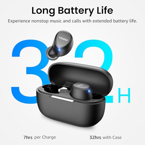TOZO A1 Wireless Earbuds Bluetooth 5.3 Light Weight in Ear Headphones | IPX5 Waterproof, 2 Mics for AI Calls, Immersive Premium Sound Bass Ear buds with Charging Case, 32 Presets EQ via TOZO App - color: Black