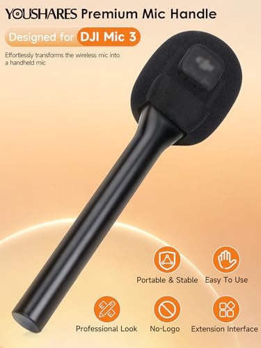 YOUSHARES Handheld Interview Microphone Holder Compatible with DJI Mic 3, Iron Magnetic Slide Rail Mic Air, Universal Lavalier DJI 3 Wireless Microphones - color: Black