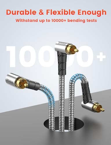 VANAUX Subwoofer Cable 90 Degree RCA to RCA Audio Stereo Cable Male to Male 24K Gold Plated Connector Nylon Braided Double Shielded Clean Sounding Signal Silver/3ft/1m - color: 90°Design RCA, size: Silver-3FT/1M