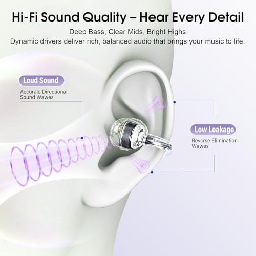 Open Ear Earbuds Wireless Clip on Headphones Bluetooth 5.4 Ear Buds with DNN Noise Cancelling, 48H Playtime, Low Latency, Fashion Design, Secure Fit, Clear Sound for Music & Calls (Purple) - color: Purple