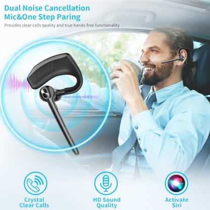Bluetooth Headset Wireless Earpiece Single Ear Headset with Microphone | 180H Playtime 1000mAh Charging Case Wireless Charging LED Display Handsfree for iPhone Android PC Computer Trucker Drivers - color: Black