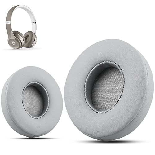 Earpad Replacement for Beats Solo 2 & 3 Wireless/Wired Headphone, Ear Cushion Premium Protein Leather Memory Foam with Kits, Superb Comfortable Easy to Install – Silver - color: Silver