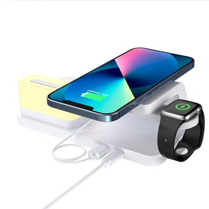 IHAO 6in1Digital Alarm Clock with Wireless Charging Station Night Light 15W Fast Charging for Qi Phone Headphone Bracket for iWatch LED Display Dimmable Brightness-HT309 White - color: Wireless Charger Alarm Clock HT309 White