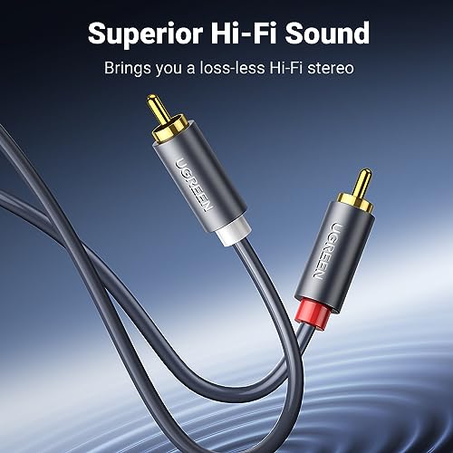 UGREEN RCA Cable, 10FT 2RCA Male to 2RCA Male Stereo Audio Cable | For Home Theater Amplifier, Hi-Fi System, Car Audio Speaker, Dual Shielded Red and White Connectors with 24K Gold Plated - size: 10FT