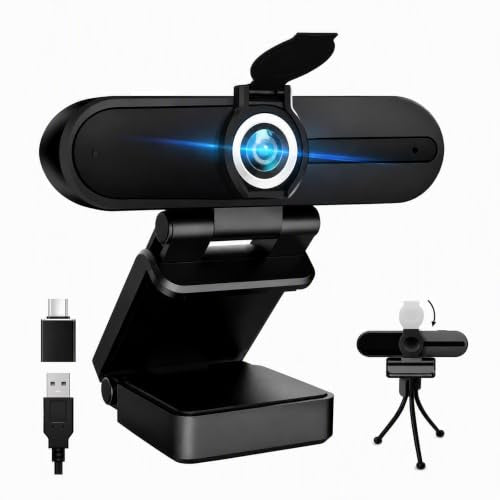 Webcam 4K HD 8MP USB-A/C with Microphone&Privacy Cover&Tripod for PC - color: Dark Grey