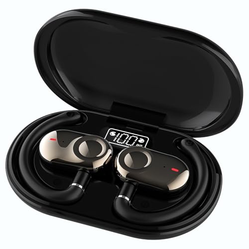 Open Ear Earbuds Bi-Axial Custom Fit Immersive Sound Wireless Headphones | Over The Ear Bluetooth Ear Buds Waterproof Long Battery for Running Outdoor Sports Travel Conference - OpenBass Fit Black - color: Onyx Black