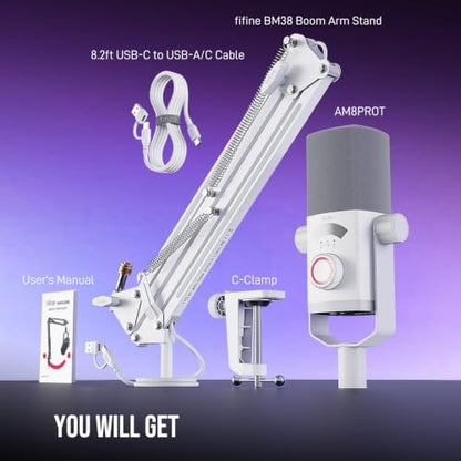 FIFINE AM8PROTW Streaming Microphone Kit for Gaming, XLR/USB Dynamic Mic - color: White