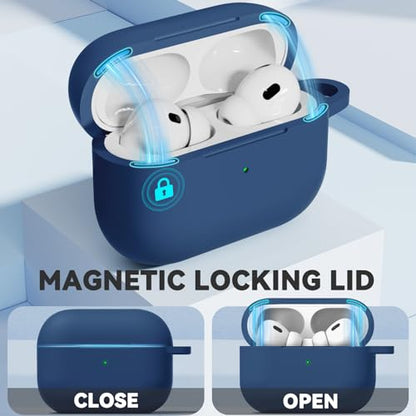 Ljusmicker for AirPod Pro Case Cover with Cleaner Kit,Soft Silicone Protective Case for Apple AirPods Pro 2nd/1st Generation for Women Men,AirPod Pro Case with Magnetic Lid Lock & Keychain-Solid Blue - color: C-Magnetic Blue