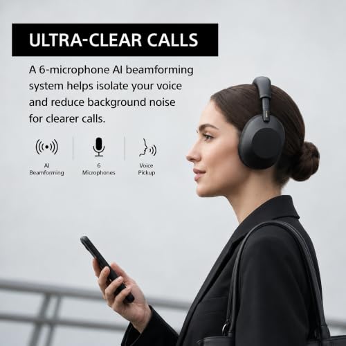 Sony WH-1000XM6 The Best Noise Canceling Wireless Headphones, HD NC Processor QN3, 12 Microphones, Adaptive NC Optimizer, Mastered by Engineers, Studio-Quality, 30-Hour Battery with Deco Guide Bundle - color: Obsidian