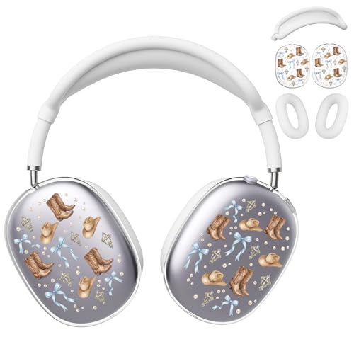 for AirPods Max Headphones Western Ear Covers for AirPods Max 2 | Cute Cowboy Bow Clear Ear Cups Cover | White Silicone Ear Pad Case Headband Cover for Apple AirPods Max 2/1 (2026/2024/2020) - color: Cowboy D/White