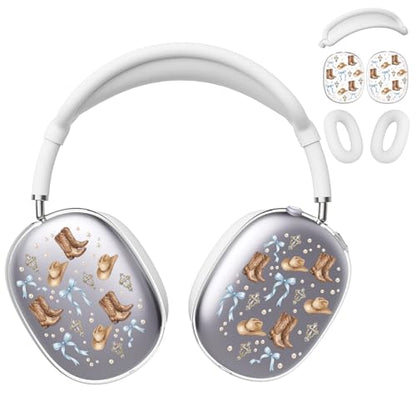 for AirPods Max Headphones Western Ear Covers for AirPods Max 2 | Cute Cowboy Bow Clear Ear Cups Cover | White Silicone Ear Pad Case Headband Cover for Apple AirPods Max 2/1 (2026/2024/2020) - color: Cowboy D/White