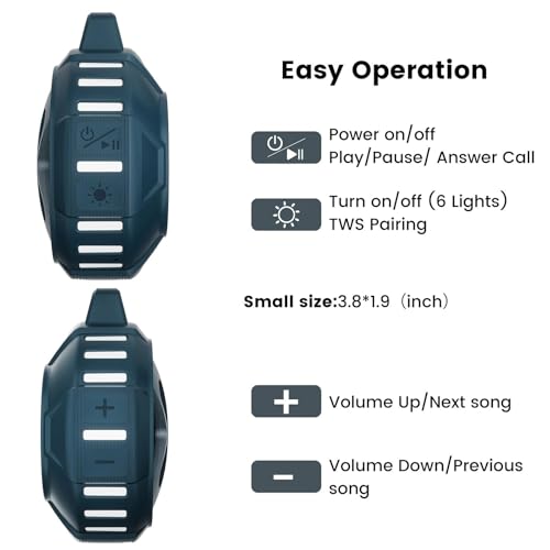 XLEADER X8, Upgraded, Portable Bluetooth Speaker, Certified IP67 Waterproof Shower Speaker, Silicone Case, 10W Bass, 24Hrs Playtime, Small, Floating, RGB Lights, Clip, for Pool Beach Kayak, Sea Blue - color: E-Blue