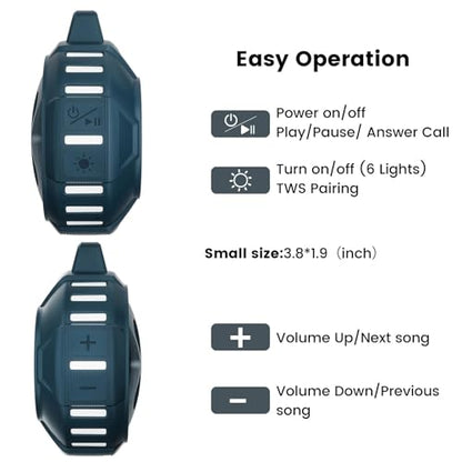 XLEADER X8, Upgraded, Portable Bluetooth Speaker, Certified IP67 Waterproof Shower Speaker, Silicone Case, 10W Bass, 24Hrs Playtime, Small, Floating, RGB Lights, Clip, for Pool Beach Kayak, Sea Blue - color: E-Blue