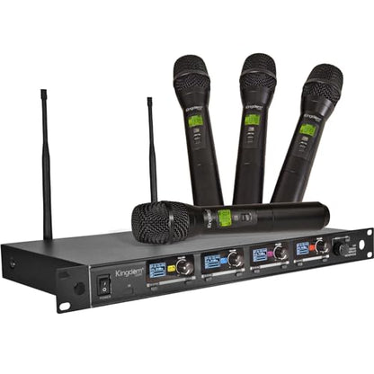 Kingdom SYSV52 1000 Channel UHF 4 Handheld V5 Wireless Microphone System with Individual Volume Control and is Designed for Operation Within 200 Feet of The Receiver - style: 4 Handheld Mic