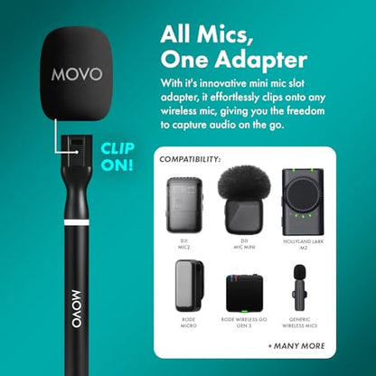 Movo NanoMic Dual Lightning Wireless Microphone for iPhone 14 and Below– Lavalier Mic for iPhone, Great for Vlogging, TikTok, Content Creation w/WMX-HM2 Wireless Handle