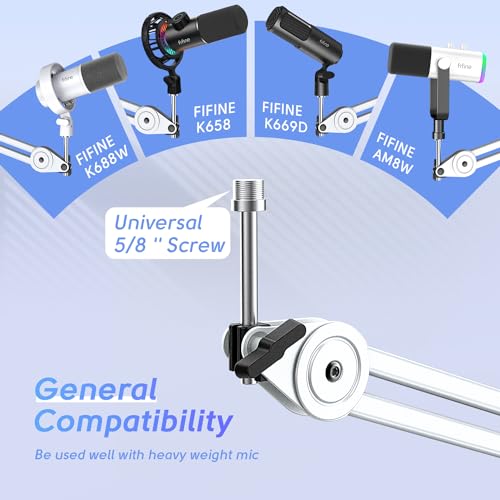 FIFINE Microphone Boom Arm Kit, Metal Heavy Duty Mic Stand with 3/8" to 5/8" Threads Screw & 10ft Balanced XLR Cable for Podcasting Recording, Streaming & Recording-BM63W+L9W