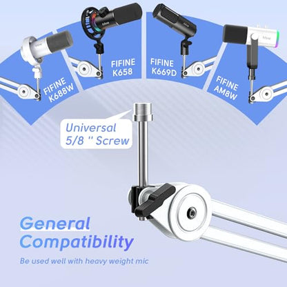 FIFINE Microphone Boom Arm Kit, Metal Heavy Duty Mic Stand with 3/8" to 5/8" Threads Screw & 10ft Balanced XLR Cable for Podcasting Recording, Streaming & Recording-BM63W+L9W