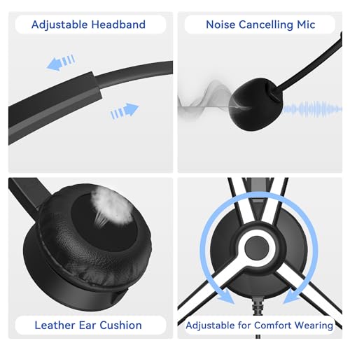 Wantek RJ9 Headset for Cisco IP Phones, Telephone Headset with Noise Canceling Microphone & Mute Button, Office Phone Headset Compatible with Cisco 6800 6900 7800 7900 8800 Series IP Phones - color: Dark gray